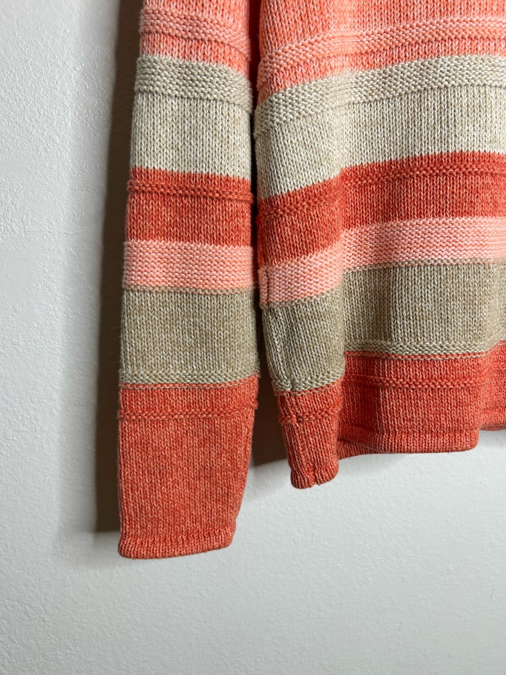 L.L. Bean 100% Cotton Thick Knit Textured Stripe Button Down Cardigan Sweater - Picture 12 of 16